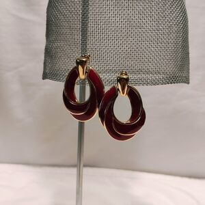 Elegant Gold and Red Pierced Hoop Earrings